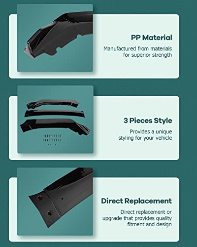 SCITOO 3PCS Black PP Front Bumper Body Kit Spoiler Chin Spoiler Front Bumper Lip Fit for 2016-2020 for Honda Civic