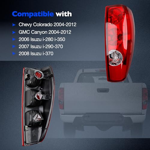 Misakomo Tail Light Assembly Compatible with 2004-2012 Chevy Colorado/GMC Canyon, Left & Right Halogen Rear Tail Lamps, Brake Taillight Housing Replaces GM2800164 GM2801164