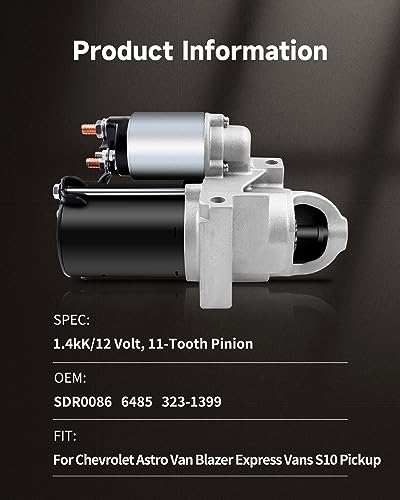 OCPTY Starter Starters Compatible SDR0086 6485N for Chevrolet Astro Van Blazer Express Vans S10 Pickup Silverado 1500 for GMCJimmy Safari Van Savana Vans Sierra 1500 Sonoma 1999 2000 2001-2004 4.3L