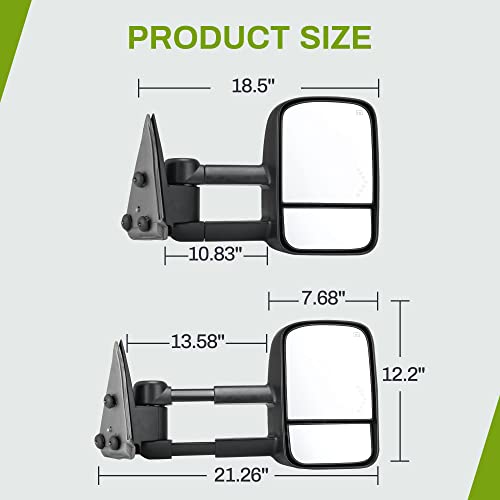 AUTOSAVER88 Tow Mirrors Compatible with 2007-2013 Chevy Silverado GMC Sierra, Power Heated Driver and Passenger Side Replacement Towing Mirror Set with Turn Signal and Dual Glass