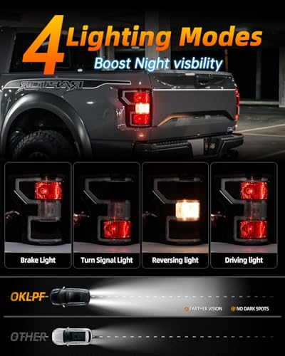 OKLPF Rear Brake Smoked Tail Light Compatible With 2018 2019 2020 Ford F150 F-150 Replace JL3Z13405H,Replace Smoke Black Taillight Assembly,Included Bulbs and Harness,Driver and Passenger Side