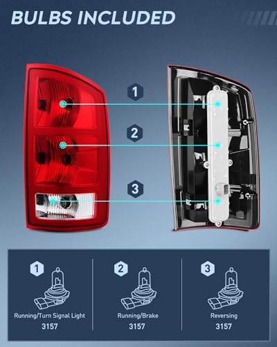 Nilight Taillight Assembly Compatible with 2002 2003 2004 2005 2006 Dodge Ram 1500 2500 3500 Rear Lamp Replacement OE Style Passenger Side