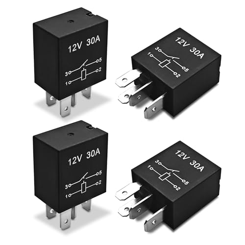 Surosha 4PCS 4 Pin 12V 30A Relay, AC Relay, Power Relays Assembly Starter Replacement, Auto Accessorie High Performance Multi-Purpose Waterproof Stable Relays Universal for Most Cars (4 Pin-12V, 4PCS)