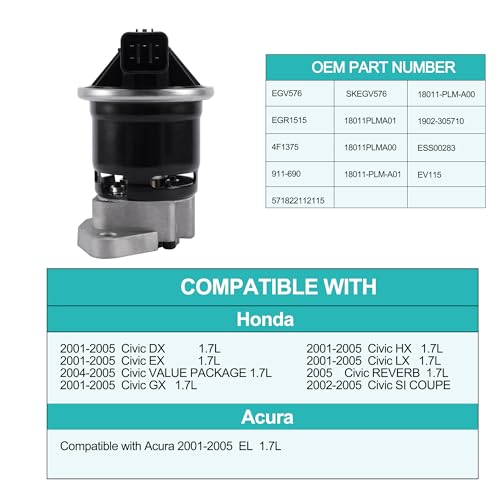AULINK EGV576 EGR Valve (1.7L L4 Only) For Acura 2001-2005 EL,Honda 2001-2005 Civic DX EX GX HX LX,2004-2005 Value Package,2002-2005 Si Coupe,18011PLMA00 18011PLMA01