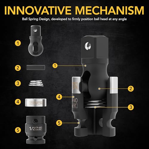 LEXIVON Impact Universal Joint - Patented SLIM Design | 3-Piece 1/2", 3/8", and 1/4" Socket Swivel Set | Chrome-Molybdenum Steel Full Impact Grade (LX-113-S)