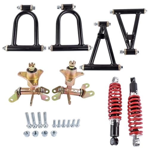 Flynsu 11'' Front Suspension Shock Swing Arm Full Kit Upper Lower Steering Knuckle Spindle Kit Replacement for DIY ATV Quad Bike Buggy Go Kart Parts
