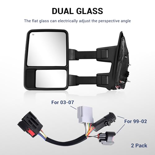 Tow Mirrors Compatible With 1999-2016 Ford F250 F350 F450 F550 Super Duty Truck Power Heated Manual telescoping&folding Pair LED Turn Signal Smoke