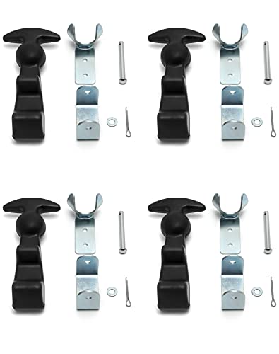 QWORK 4 Packs Rubber Hood Catch Flexible T-Handle Hasp Rubber Flexible Draw Latches for Tool Box, Hood, Vehicle Engine