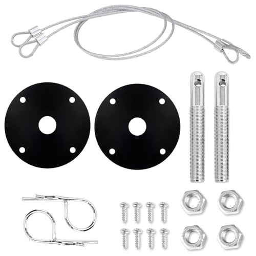 Klfte 2 Pack Trucks Hood Pin for Car, Stainless Steel Hood Pin Lock Clip with Racing Lanyard for Fixing Car Hood Cover & Reduce Shaking(Black)