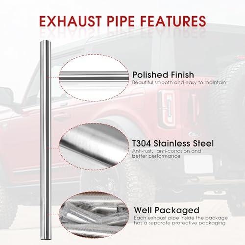 Richeer 3 inch O.D. T304 Stainless Steel DIY Custom Exhaust Tubing Mandrel Bend Exhaust Pipe Straight & U-bend Kit, Polished Surface,Universal Fit (Set of 8)