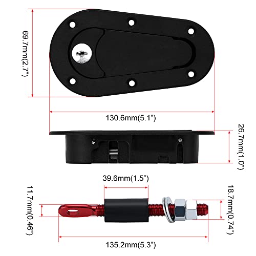 Hypertune Universal Racing Car Flush Hood Latch & Pin Kit - Engine Bonnet Lock Kit - Flush Mounted Hood Pins - Black