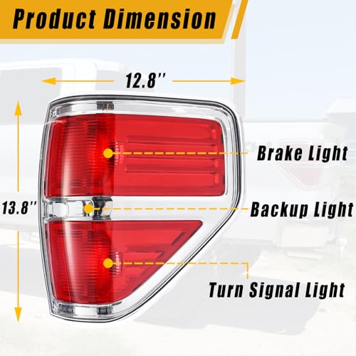 Boine Compatible With 2009 2010 2011 2012 2013 2014 Ford F150 F-150 Left Driver Side Tail Light Housing - Chrome trim