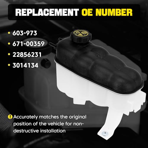 YEHERIT 603-973 Coolant Expansion Reservoir Tank with Cap Compatible with Chevy Silverado 1500 2500 Tahoe, GMC Sierra 1500 Yukon, Cadillac Escalade 2014-2020 Replace# 22856231, 3014134