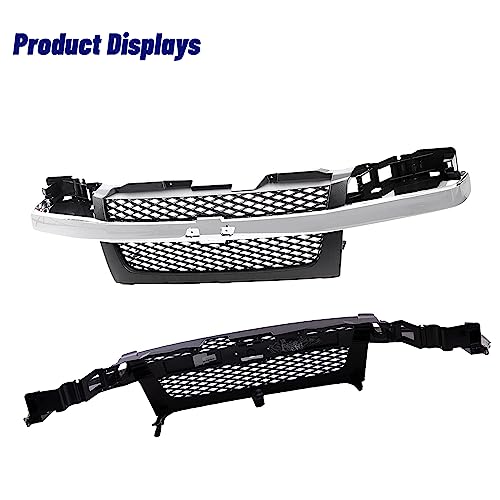 JustDrivably Front Grille Grill With Dark Gray Mesh Insert Compatible With 2004-2012 Chevrolet Colorado (With Chromed Center Molding Bar)