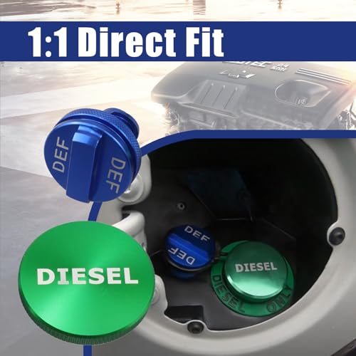 Onseeda Billet Aluminum Blue Diesel Exhaust Fluid Cap,DEF Cap & Green Fuel Cap fit for Dodge Ram Cummins EcoDiesel 1500/2500/3500/4500/5500 2013-2023 Pick-up Truck,Diesel Fuel Cap