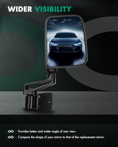 SCITOO Side View Mirrors Fit For 1995 For Jeep Wrangler 1997-2002 For Jeep Wrangler 1987-1994 For Jeep Wrangler Models with Half Door Manual Folding No Heated CH1320102 CH1321102 Pair Mirrors