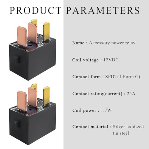 Yourkar 2 PCS Car AC Relay, G8HL-H71-12VDC 4 Pins AC and Starter Relays, Multiple Power Relay Assembly Starter Relays for Driving Lights/Air Conditioning/Fans, Car Accessories