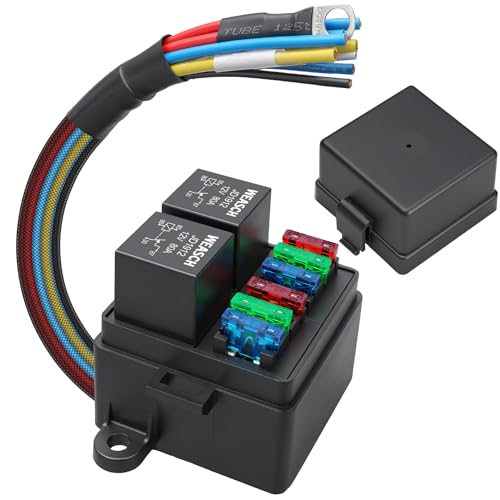 Weasch 12V 6 Way Pre-Wired Fuse Relay Box Kit with Two 80A 4-Pin Relays