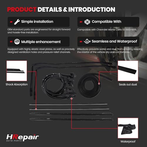 HRepair Weatherstripping Seal Kit,Window Molding Trunk Seal Weatherstripping Kit,fits for Chevy Monte Carlo 1983-1988丨Replaces#128555(9-PCS)