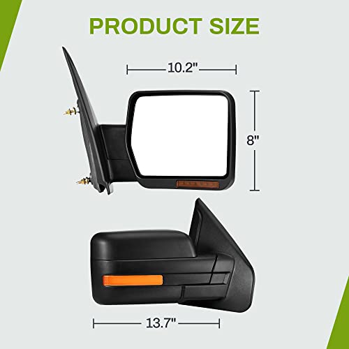 AUTOSAVER88 Door Mirror Compatible with 2007-2014 Ford F150, Right Passenger Side Mirror with Turn Signal Puddle Light Power Adjustable Heated Manual Folding