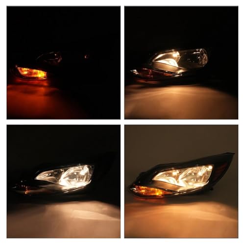 Headlights Assembly Pair with Bulbs for 2012 2013 2014 Ford Focus S SE ST SEL Halogen Head Lamps Replacement Driver and Passenger Side,Black Housing Amber Reflector