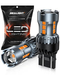 SEALIGHT 7443 7440 LED Bulb Amber Turn Signal Lights, T20 7441 7444 992 W21W LED Light Bulb with Projector Len and Need Extra Load Resistor, Includes Additional Decoders, Pack of 2