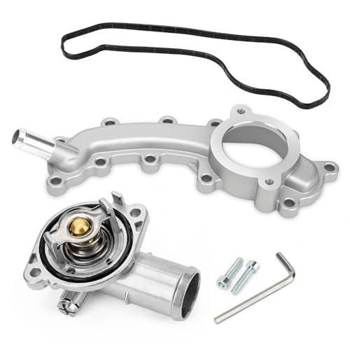 Upgrade Aluminium Thermostat Housing Assembly and Engine Coolant Crossover Water Outlet Pipe for Chrysler 200 Jeep Cherokee Dodge Avenger Journey Ram 1500 - Replaces 5184653AF 902-3102HP 902-3036