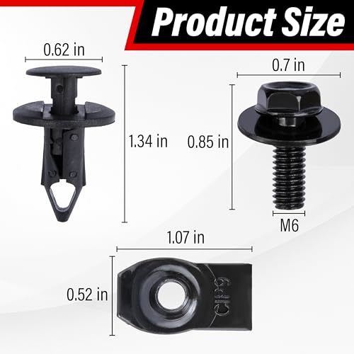 45PCS Engine Under Cover Splash Shield Guard Body Bolts Screws, Universal Style Bumper Fender Liner Push Retainer Fastener Rivet Clips with Tool, Compatible with Most Brand of Vehicles (Black)