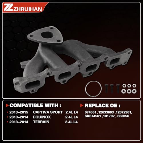 ZHRUIHAN Exhaust Manifold Kit Includes Required Gaskets and Hardware Compatible with captiva sport 2013-2015 2.4L, equinox 2013-2014 2.4L, terrain 2013-2014 2.4L, Reference OE: 674561 12633603