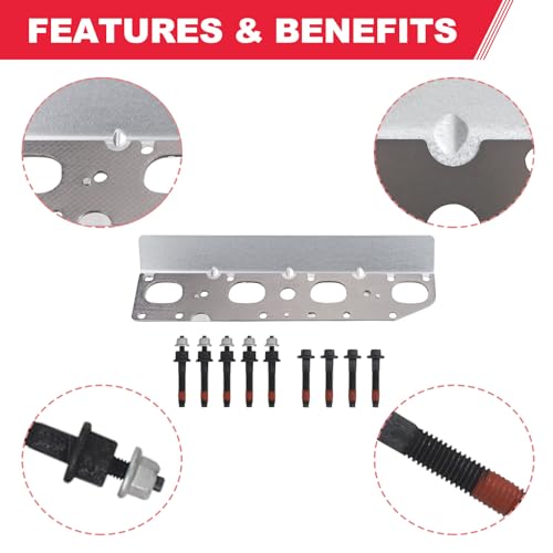 5.7 HEMI Exhaust Manifold Gasket with Bolt Studs and Nuts Set for 5.7L V8 Engines 2009-2020 Dodge Ram 1500 2500 3500 Jeep Charger Grand Cherokee (Complete Left + Right)