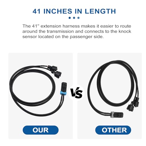 LS Gen 3 Knock Sensor Relocation Brackets with 41 Inch Extension Wire Harness Kit for 1997-2007 GM Gen III LS V8 Engines LS1 LM7 LR4 LQ4 LS6 L59 LQ9 LM4 L33 Aluminum