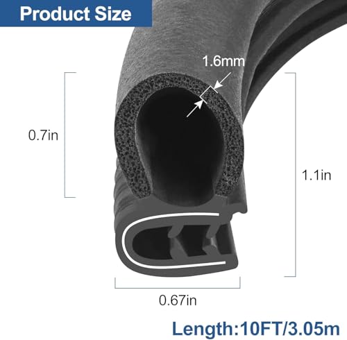 Automotive Door Weather Stripping 10Ft Car Door Rubber Edge Trim Seal Strip Gasket with Side Bulb for Car Bus Camper Boat RV Truck Doors