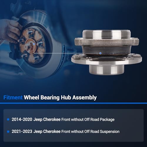 Autoround 513349 Front Wheel Hub and Bearing Assembly Compatible with 2014-2023 Jeep Cherokee without Off Road Suspension