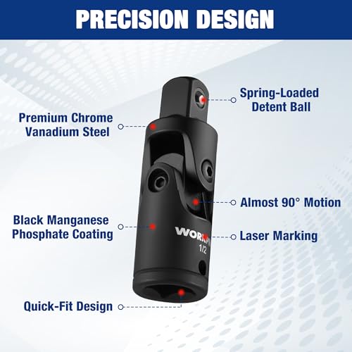 WORKPRO Universal Joint Socket Adapter Set, 3-Piece 1/4" 3/8" 1/2" Drive
