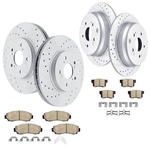 Acinoparts Front and Rear Drilled and Slotted Brake Rotors Ceramic Brake Pads Brake Kit Suitable for Honda CR-V 2007-2011, CR-V (AWD Models ONLY) 2012-2016, RDX (FWD Models ONLY) 2010-2012