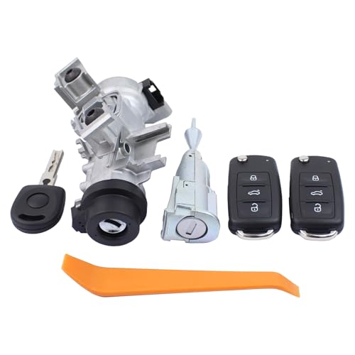 DriveFix Ignition Switch Door Lock Cylinders for VW Tiguan 2012-2017 Passat 2012-2019 Jetta 2006-2018 GTI Golf 2011-2018 Eos 2012-2016 for Audi Q3 2015-2018 w/ 48-Chip 433 Frequency Remote Key