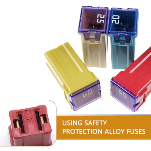 dawfall 6 PCS Automotive 20A 25A 30A 40A 50A 60A 32V Long Fuse Combo Kit, Color Coded Waterproof Housing Fuse Kit, Portable Replacement Accessories, Suitable for Cars, Trucks, SUVs (Multicolored)