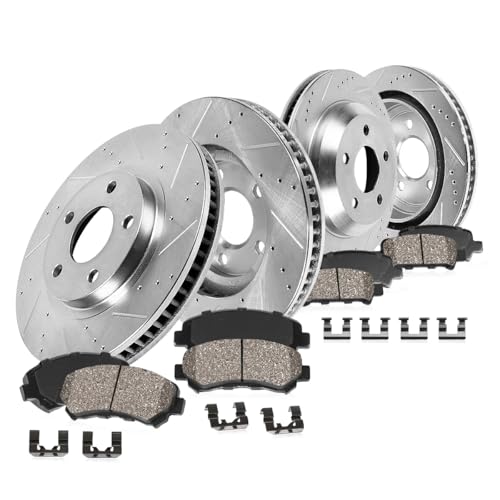 Callahan Brake Parts Front and Rear Brake Kit For Chevrolet Colorado 2015-20 | GMC Canyon 2015-20 - Drilled & Slotted Disc Rotors with Ceramic Brake Pads + Hardware, EBYK028821