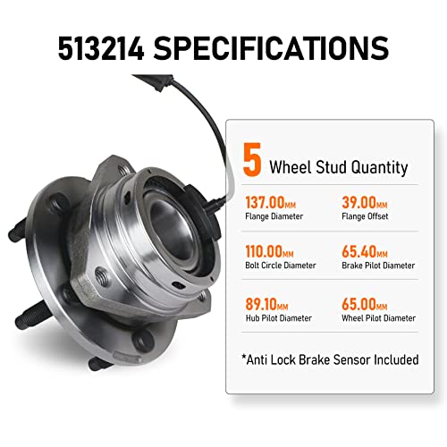 MACEL 513214 Front Wheel Hub Bearing Assembly Compatible with 04-12 Chevy Malibu, 08-10 Cobalt HHR, Cobalt, 05-10 Pontiac G6, 07-09 Saturn Aura 5 Lugs w/ABS