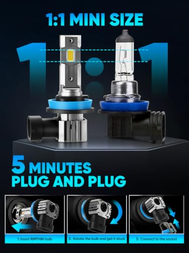 rimthin H11 Bulbs, H8 H9 Fog Light Cool White Light Bulbs, IP67 Waterproof, Pack of 2