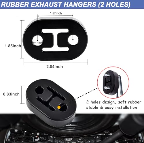 CAROTUPY Heavy Duty Rubber Exhaust Hanger Rod Set, 7.6" Long 3/8"Rod 90° + 10" Long Straight Muffler Hanger + 2 Hole 4 Hole Rubber EPDM Bushing Exhaust Rubber Hanger for Automotive (16Pcs)