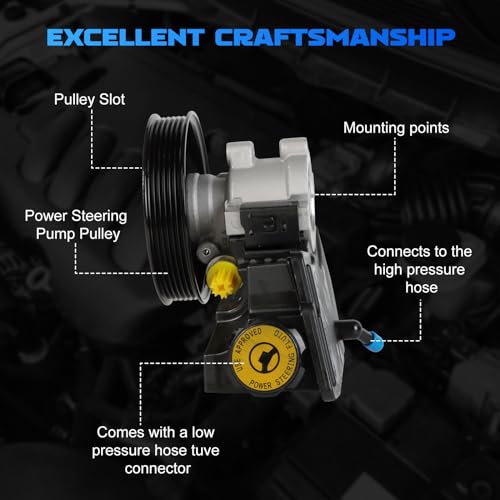 YOMALL Power Steering Pump 20-38771 for 1997 Wrangler & 1998 Wrangler & 1999 Wrangler & 2000 Wrangler & 2001 Wrangler & 2002 Wrangler 2003 Wrangler TJ 4.0L & 1996-2001 Cherokee 4.0L XJ