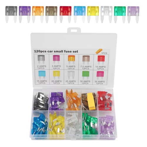 120PCS Car Mini Fuse Kit & Fuse Puller Tool,Colorful Car Fuses Assortment Kit for Size (35A 30A 25A 20A 15A 10A 7.5A 5A 3A 2A),Replacement Cars Mini Fuses Assortment Kits