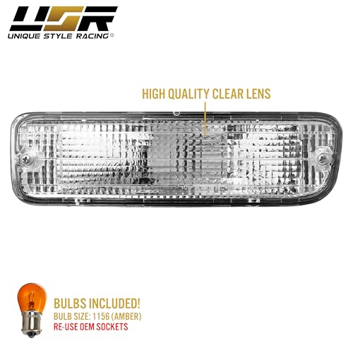 USR 95-00 Tacoma 2WD Bumper Light – Front Turn Signal Lamps (Left + Right) Pair - Compatible with 1995-1997 Toyota Tacoma 2WD/4WD & 98-00 Tacoma 2WD without Pre-Runner Truck (CLEAR LENS w/Amber Bulb)