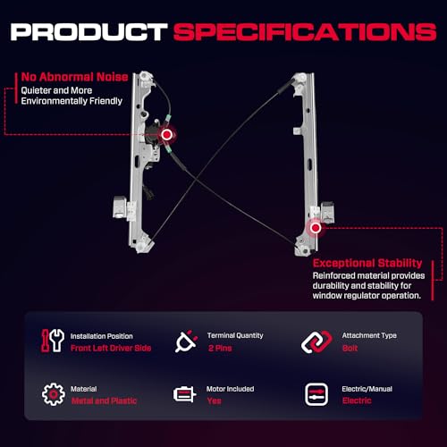 XIMAKA Front Driver Side Power Window Regulator with Motor (2 Pins) Fit for 2001-2006 Chevrolet Silverado 1500 3500, Avalanche Suburban GMC Sierra 1500 2500 3500 Yukon XL Cadillac Escalade, 741-644
