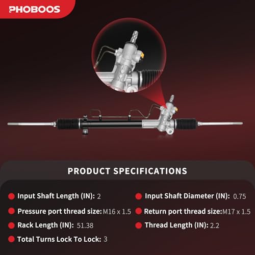 PHOBOOS Hydraulic Power Steering Rack and Pinion Assembly Compatible with Toyota Camry 1992-2001, Avalon 1995-2004, Solara 1999-2003 & Lexus ES300 1997-2001, 2.2/2.4/3.0L, New Unit, Ref. 26-1690