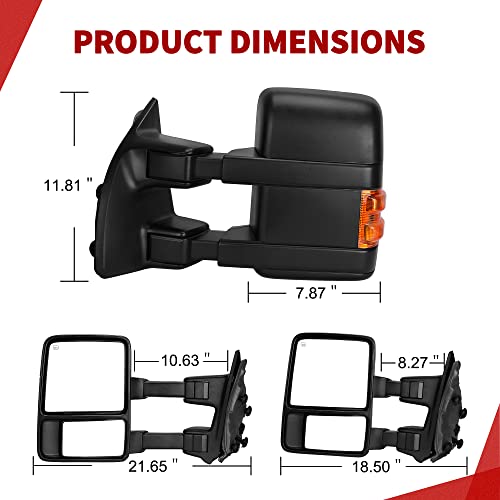 YITAMOTOR Towing Mirror Compatible with 2008-2016 Ford F250 F350 F450 F550 Super Duty, Left Driver Side Mirror Power Heated, Telescoping, Turn Signal Light, Black
