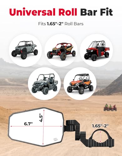 KEMIMOTO UTV Side Mirrors, UTV Mirrors for 1.65-2 inch Roll bar Compatible with Polaris RZR, Can-Am Maverick X3, Pioneer, Talon, Teryx, Gator, CFMOTO, Multi-Adjustment Convex Mirrors