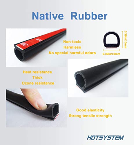 HOTSYSTEM D-Shape Door Rubber Seal Strip Weatherstrip 3M Self Adhesive Hollow for Car Truck Motor Door Cover Trunk (Black, 26.25 feet)