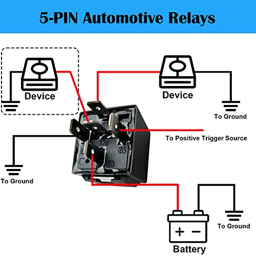 Kalmaegee 5 Pack 5 PIN 12V Relay with Harness, 40AMP 12 Volt Relay Automotive Relays with Relay Socket and Wiring Harness, SPDT Relay Switch for Car Truck Motorcycle